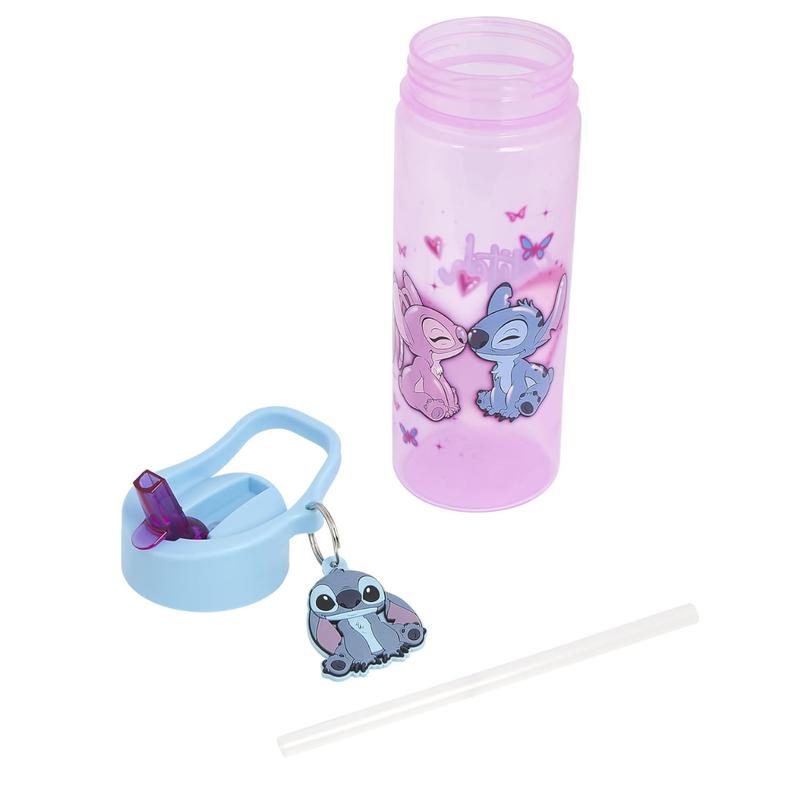 Stitch and Angel 500ml Kids Water Bottles with Straw by Polar Gear - Lilo And Stitch Gifts For Girls - Back to School Supplies Girls Water Bottle - Stitch Water Bottle with Stitch Keyring Charm Drinkware Tumbler Mug Cup 3