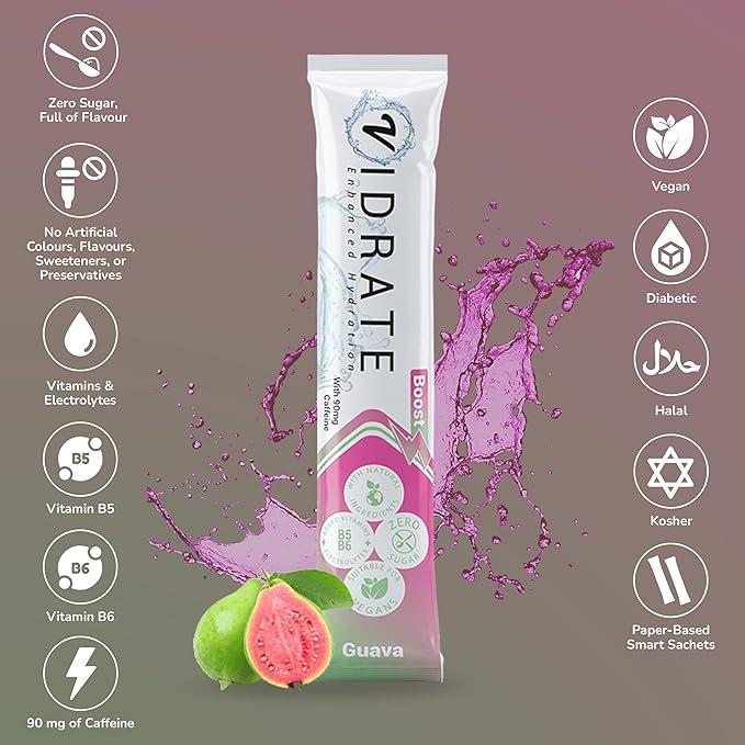 Product Introduction of ViDrate Electrolyte Powder Hydration Sachets - Guava Flavor, Sugar-Free, 20 Sachets - Sport, Beverage Energy Drink 5