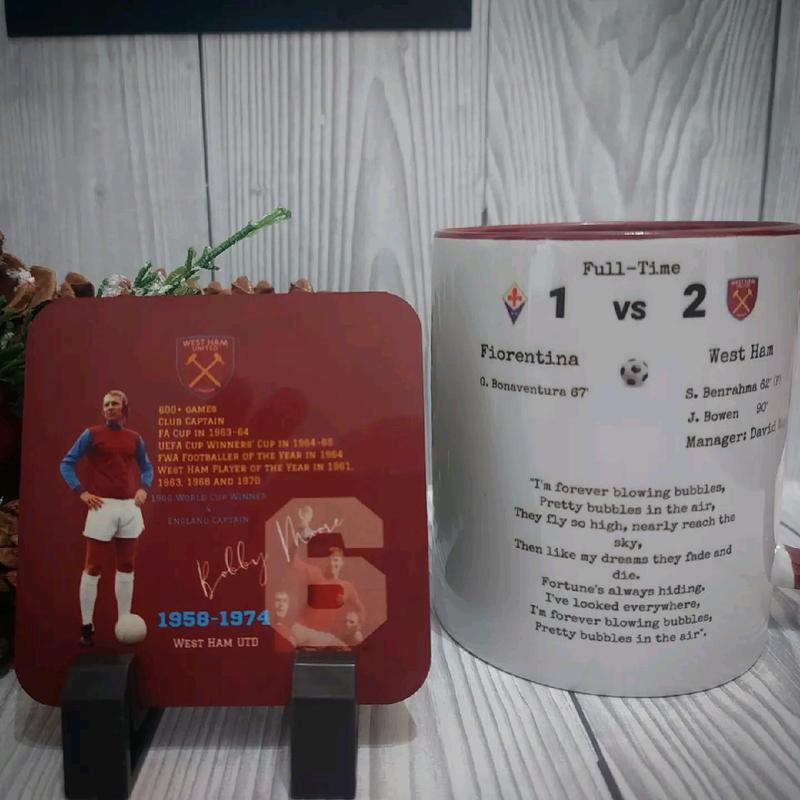 West Ham Europa League Champions Mug and Coasters - Personalized Gift Set - Ceramic, Reuse, Tumbler, Reusable, Cup, Coffee 2