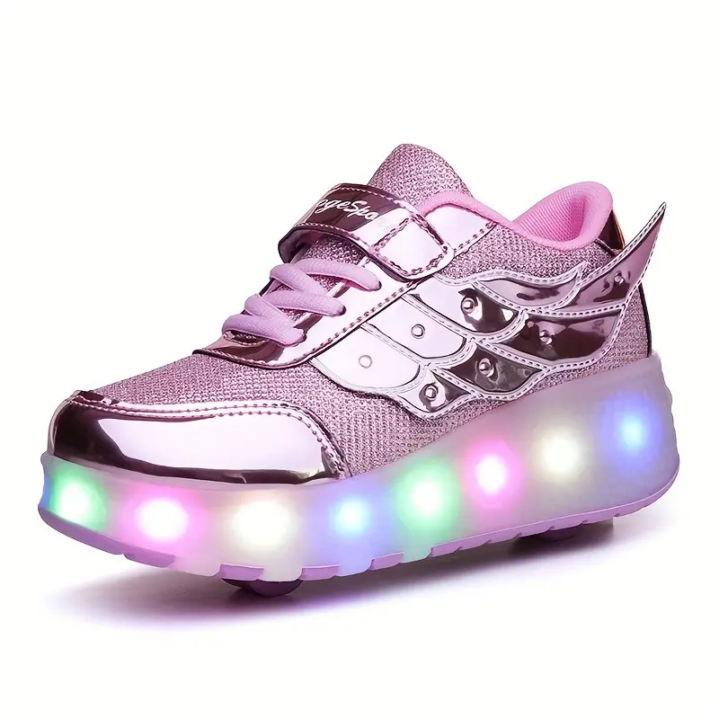 Low Top Trendy Cool Roller Skateboard Shoes with Breathable Anti Slip Wheel for Girls, LED Light, All Seasons, Indoor Outdoor 8