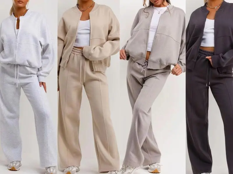 H.O.A Premium Rising Label Womens Bomber Sweatshirt With Zip And Joggers Loungewear Set Casual