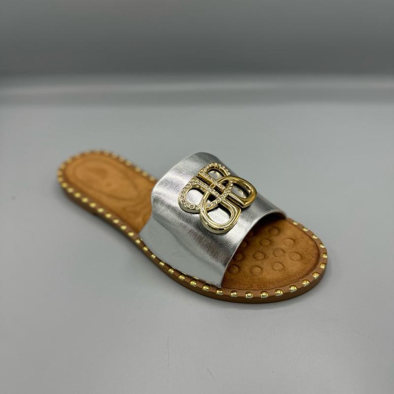 Women's Black Silver Gold Slider Sandal with Soft Cushioning for Summer Holiday- Ladies Flat 5