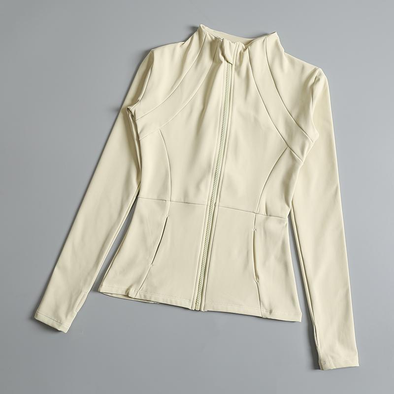 Product Introduction of New yoga wear ladies coat round high elastic loose exercise yoga fitness long sleeve stand-up collar  yoga tops 10
