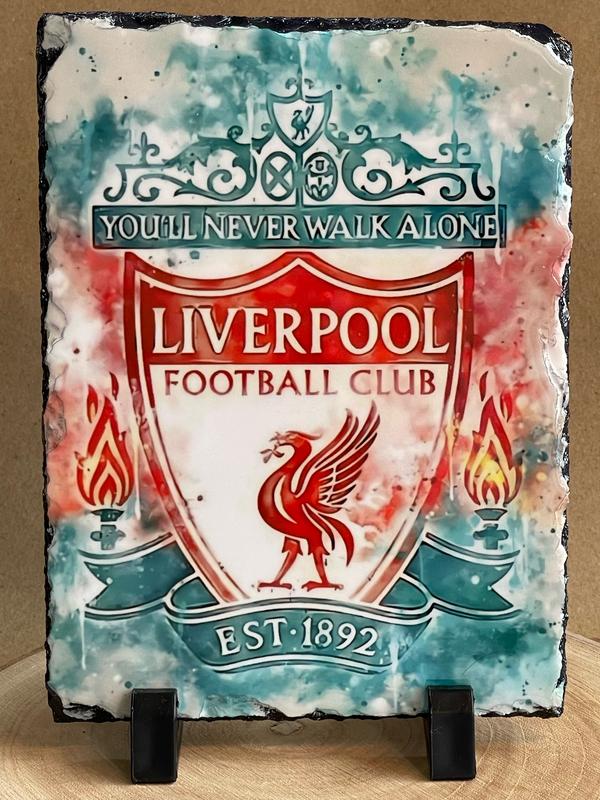 Liverpool Football Club - LFC Emblem Slate Plaque - Watercolour effect design - Decorative Gift for him or her - Glossy LFC badge Print for any lover of the team 1