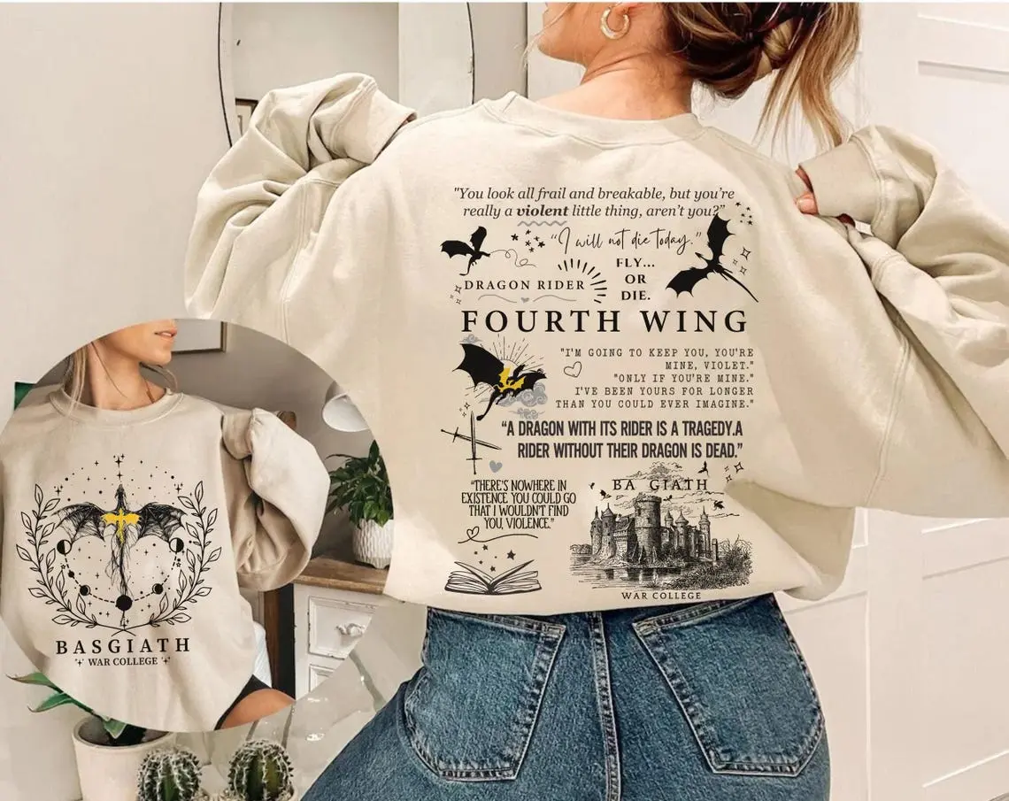Basgiath War College 2-Sided Sweatshirt, Fourth Wing Shirt, Dragon Rider Shirt, Fourth Wing Hoodie, Violet, Bookish Shirt Hoodie sweatshirt and t-shirt