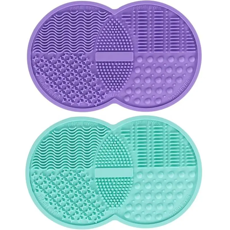 2 Pcs Silicone Make Up Brush Cleaning Mat, Makeup Brush Cleaner Mats, Cosmetic Cleaning Pads, Portable Washing Tool with Suction Cup for Makeup Cosmetic Brushes Lightweight Powder Smooth Cleansing