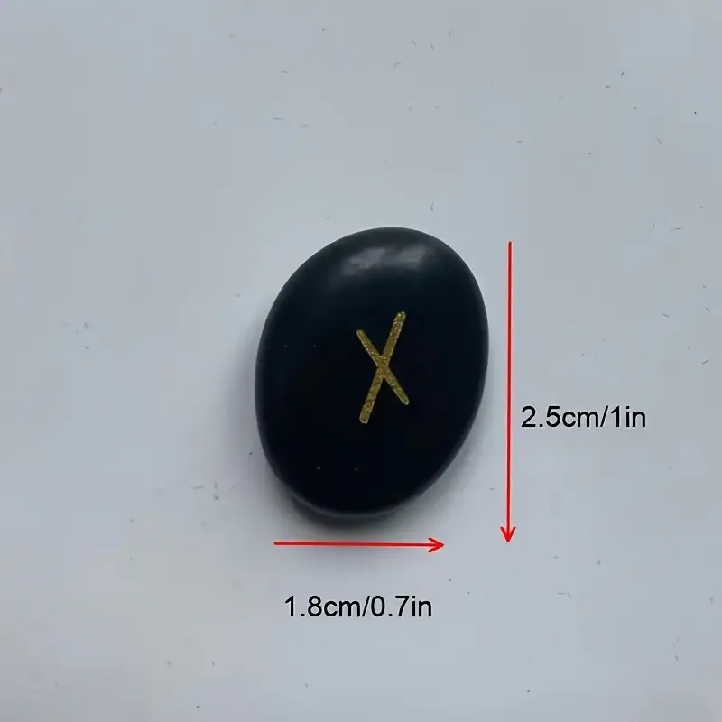 A Set of 25 Natural Black Pebbles Engraved with Ancient Letters, Accompanied by a Bag 5