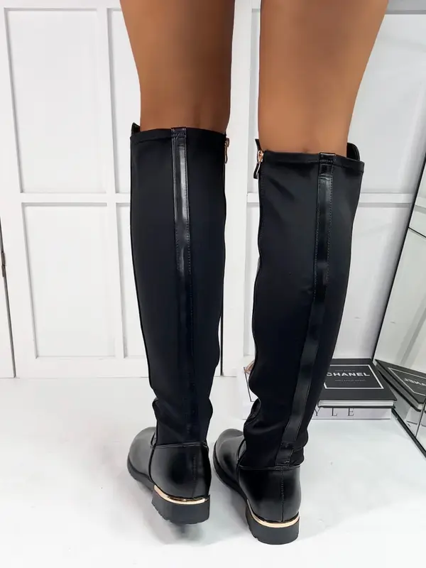 Calista Long Zippped Knee High Boots in Black 3