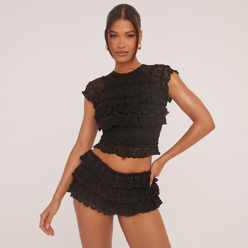 Short Sleeve All Over Frill Detail T-Shirt 1