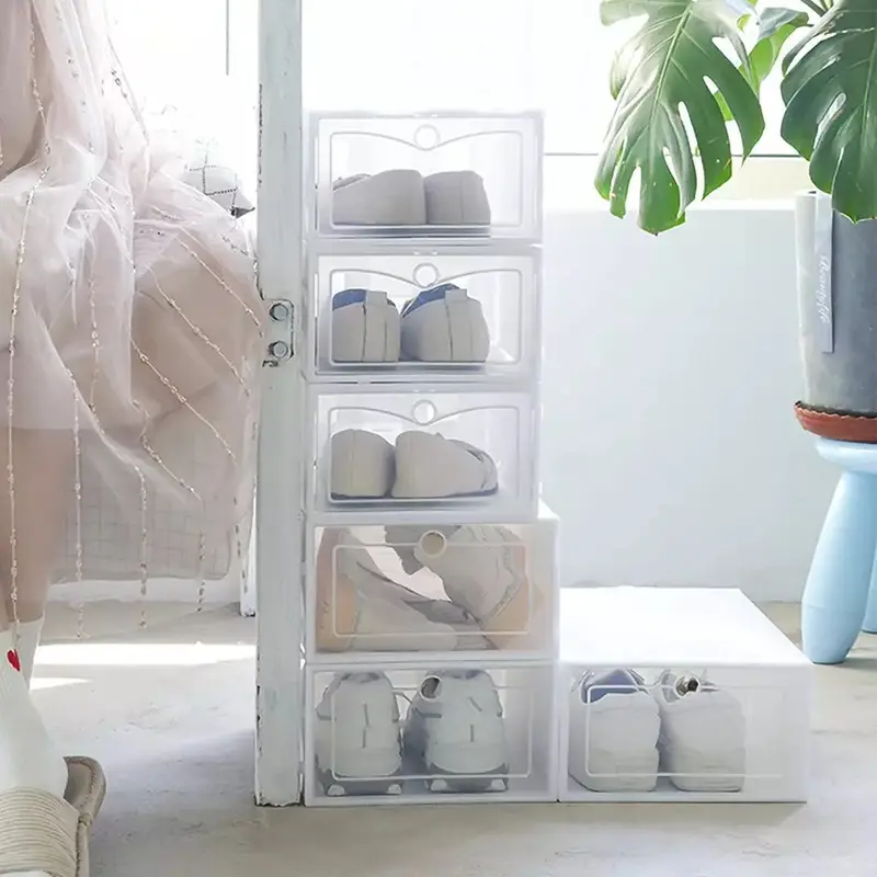 6X Plastic Shoe Storage Boxes Drawer Stackable Foldable Organizer Clear Durable 4