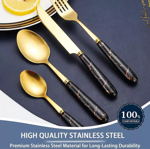 24PCS Stainless Steel Cutlery Dinner Set forks and tea spoons heated  lunch 3