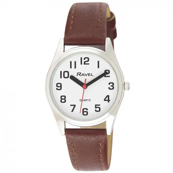 Ravel Women's Super Bold Classic Brown Faux Leather Watch - Clear Dial & Style 0