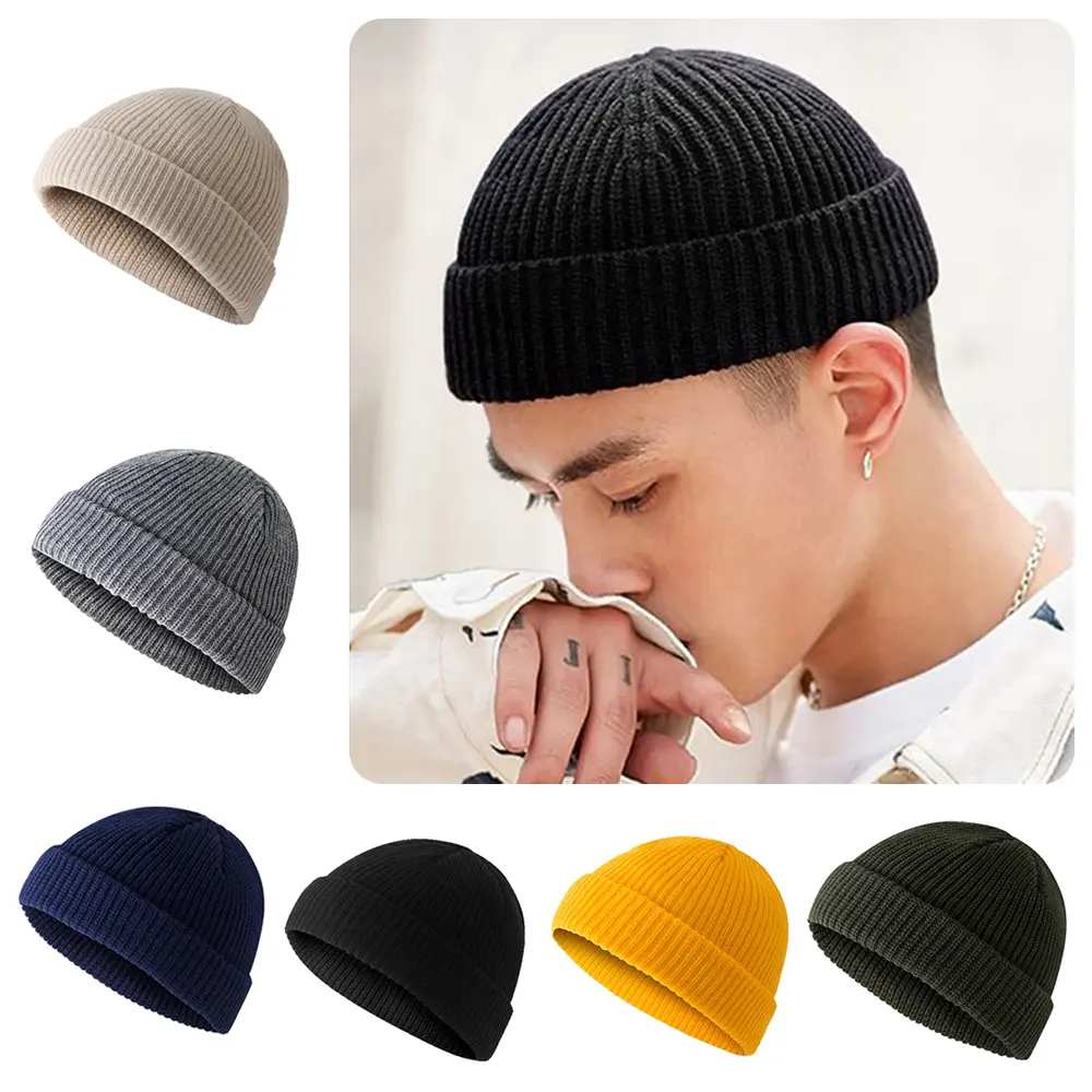 1x Men Women Mini Fisherman Beanie Winter Spring Hat Soft Knitted cap Fashion