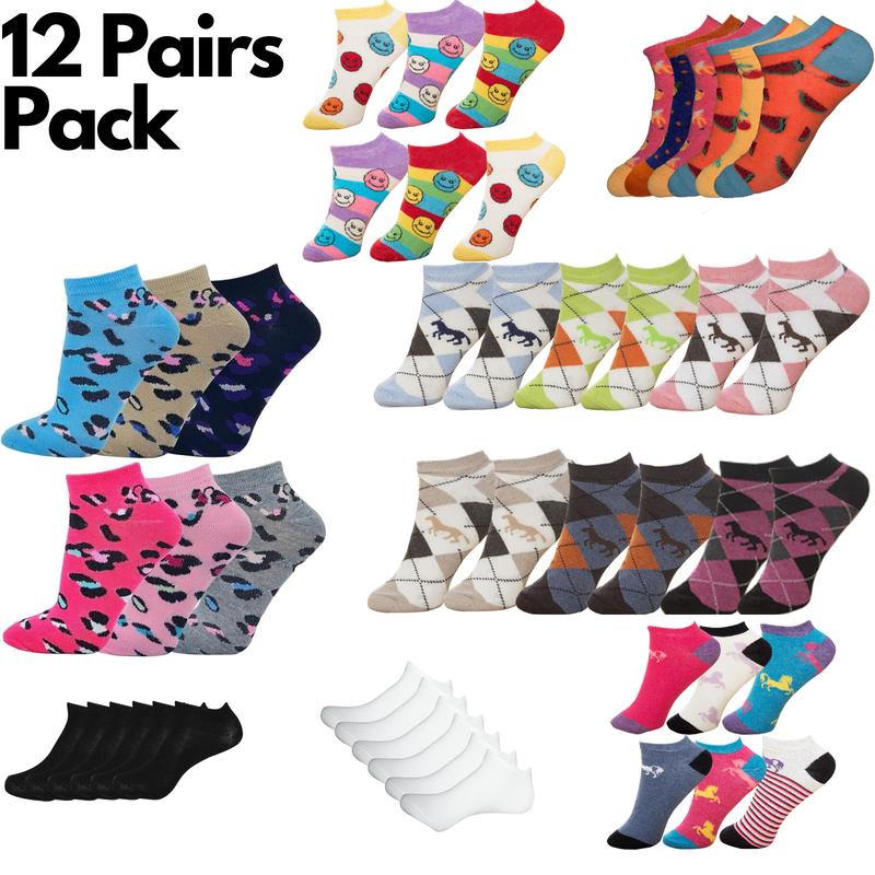Women’s 12 Pairs Cotton Trainer Low Cut Indoor/Outdoor Sports, Running, Walking, Athletic Wear & Everyday Casual Soft, Durable & 4-7 ankle socks Breathable Fabric Womenswear  Comfortable Lightweight Polyester Print Style Spring Suits Ladies Winter 0