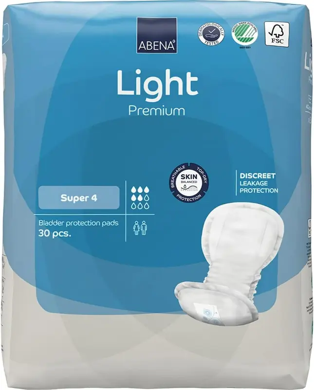 ABENA Light Incontinence Pads for Women, Eco-Labelled, Breathable and Comfortable, Fast Absorption and Protection, White, Size 4 0