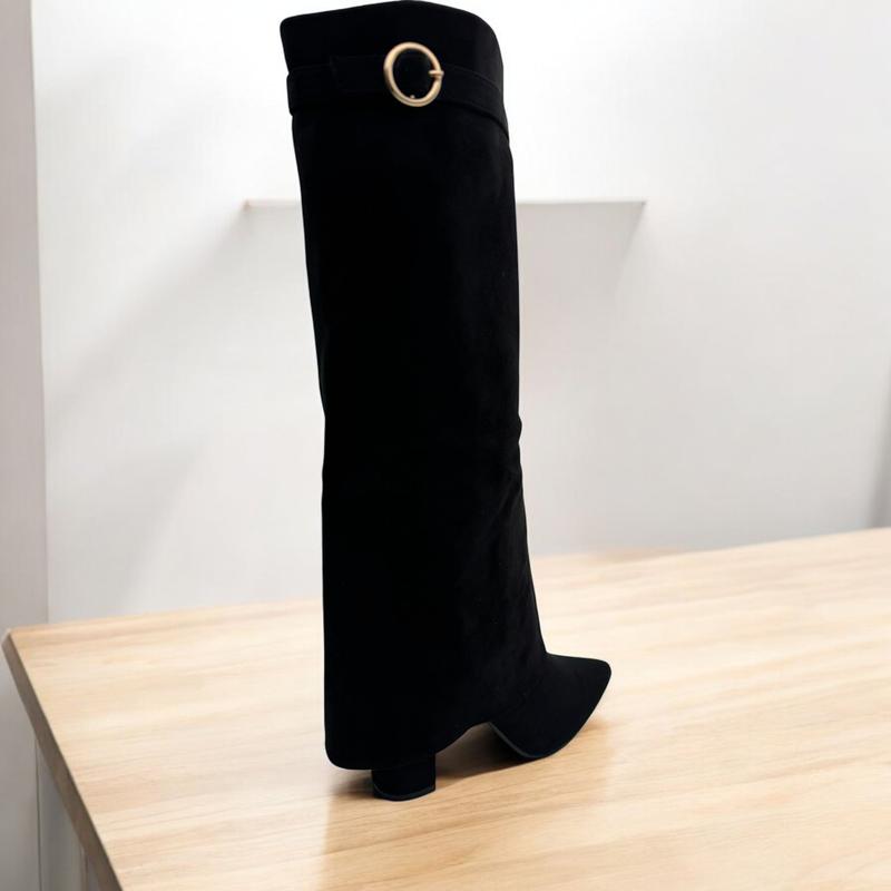 Women Suede Calf Boot Long Stretch Elastic Gusset Strap Warm Winter Boots Shoes Girl Footwear 7