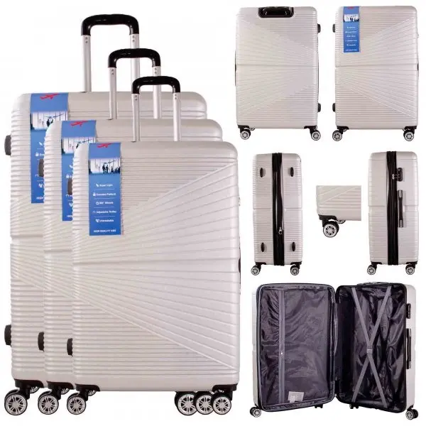 [M&S Bags] EXPANDABLE Hard Shell Abs Luggage Suitcase-Colour Silver-Curved Design-Sizes 20" 26" 28"-Lightweight -Expandable-Standard Lock-360 wheel rotation-Detachable wheels