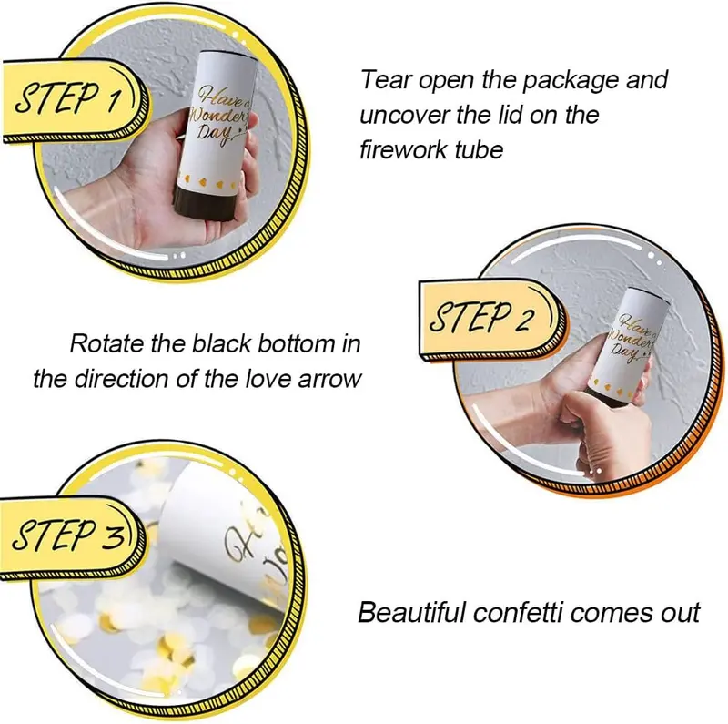Pcs White Confetti Cannons, Biodegradable Confetti Wedding Party Poppers 11cm with Twisting Black Turntable to Left for Graduation Bridal Anniversary New Year Celebration Supplies 1