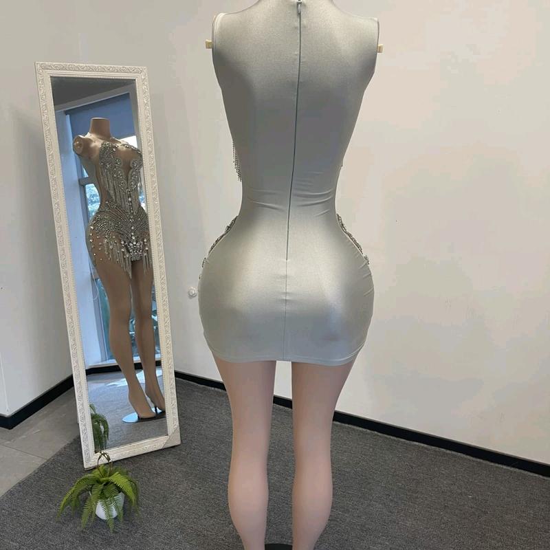 Sexy Rhinestone Tassels Dress, Party Dress, Christmas Dress, Bridal Dress, Mini Cocktail Dress, Dinner Date Dress, Red Carpet Dress, Evening Dress, Wedding Reception Dress, Fashion Week Outfit, Birthday Dress, Modelling Photoshoot Dress, Homecoming Dress 1