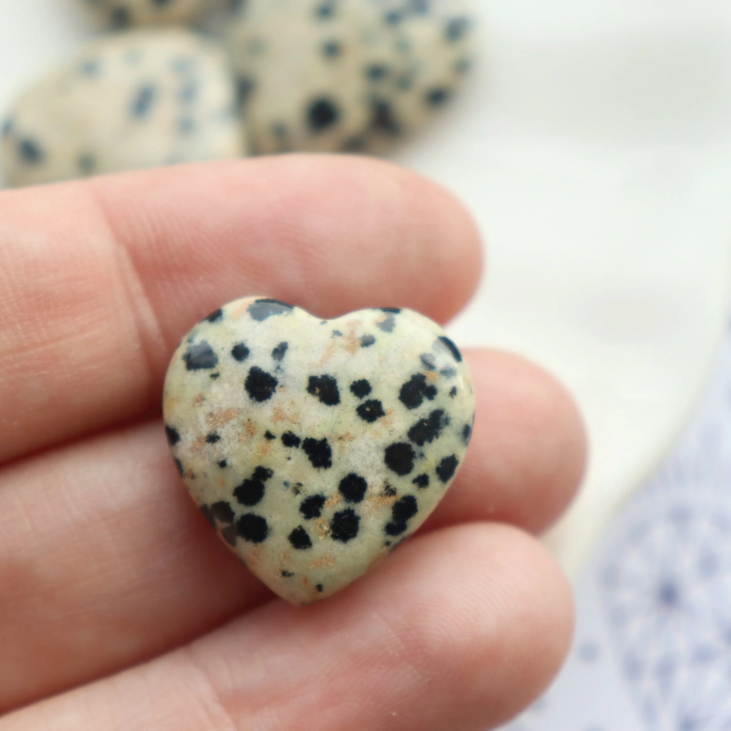 Mini Dalmatian Jasper Heart Crystal - Fengshui Ornament