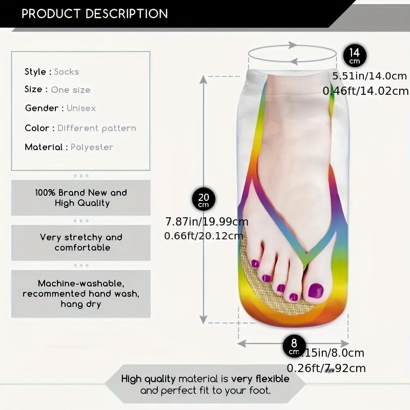 Product Introduction of 1/4 Pairs 3D Flip Flop Socks, Funny & Novelty Unisex Ankle Socks, Women's Stockings & Hosiery 0