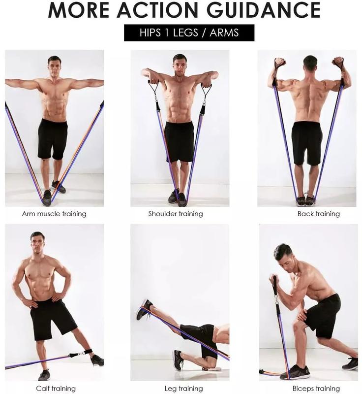 Fitiness 11PCS Resistance Bands Set for Ultimate Workout Kit in CrossFit, Fitness, Yoga & Home Training 6