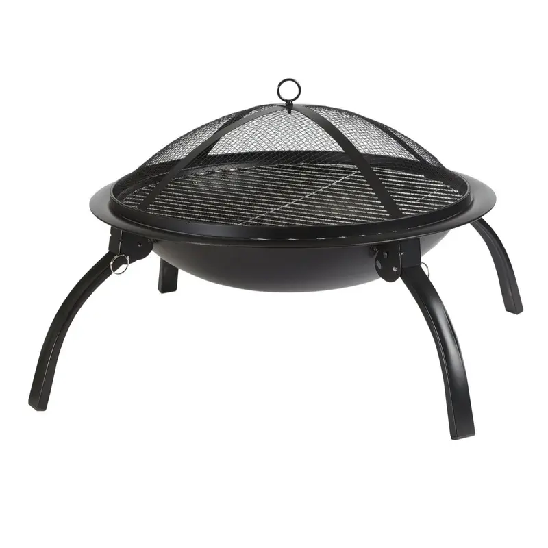55cm Garden Fire Pit with Grill and Foldable Legs - Perfect for BBQ and Outdoor Cooking 3