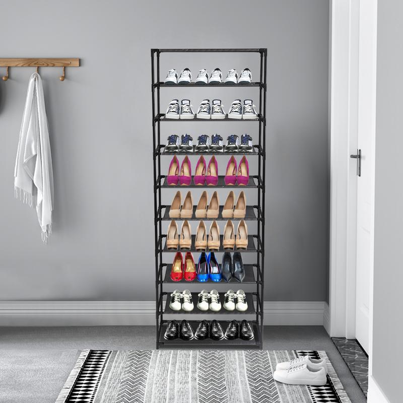 10 Layer Stackable Shoe Rack Storage Shelves Stainless Steel Frame Holds 50 Pairs Of Shoes 6