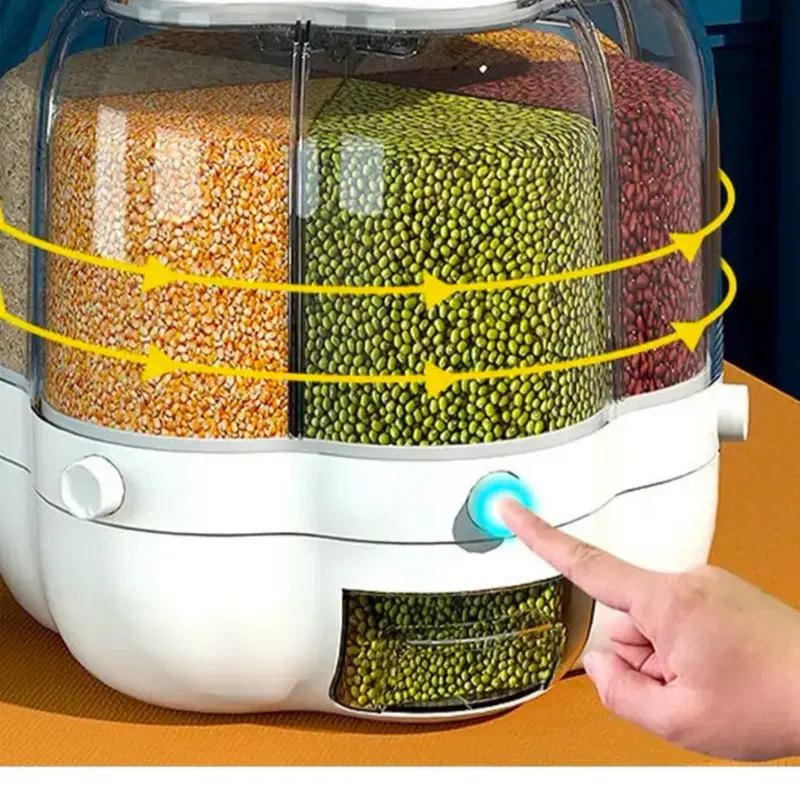 6-Gird Round Cereal Dispenser Rotating Food Organizer Dry Grain Storage for Kitchen utensil 1