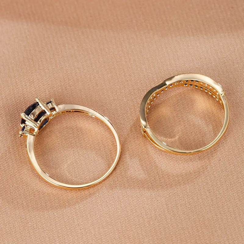 Product Introduction of Elegant Golden-Tone Ring Set with Green Gemstone and Crystal Accents – Stylish Multi-Band Design for Daily Wear or Gifting, Daily Wear Jewelry|Stacked Ring Design|Precious Metal Look 8