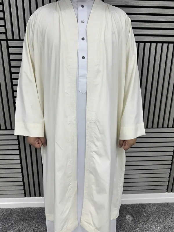Turkish style overcoat men v-neck robe Muslim Jubbah One-Size 4