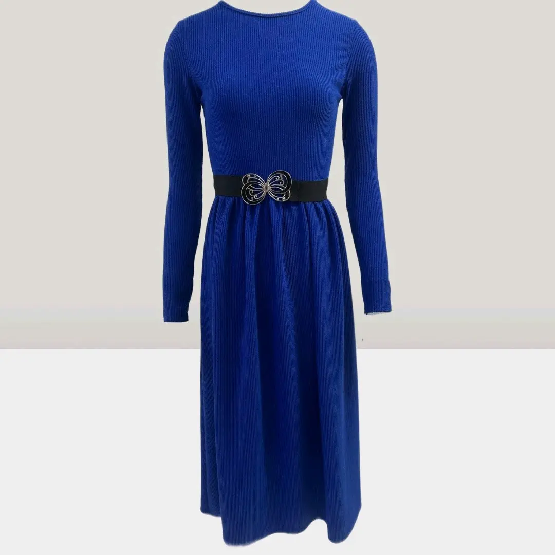 Butterfly Belt Elegant Long sleeve Midi Length Dress.