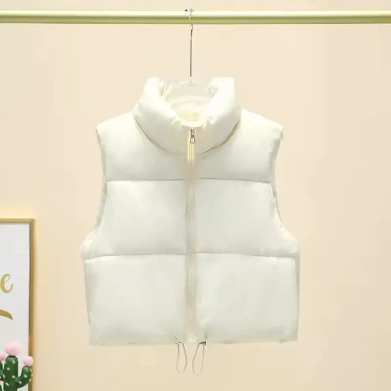 Women's Short Down Sleeveless Vest with Zipper Jacket - Quilted Cropped Coat for Casual Fashion - Tops, Womenswear Comfort Basic Minimalist 2