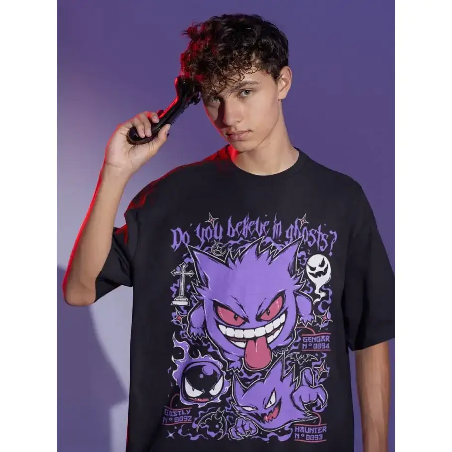 Gengar Ghastly T-Shirt, Ghost Type element Silhouette, Video Game T-Shirt, Japanese Anime