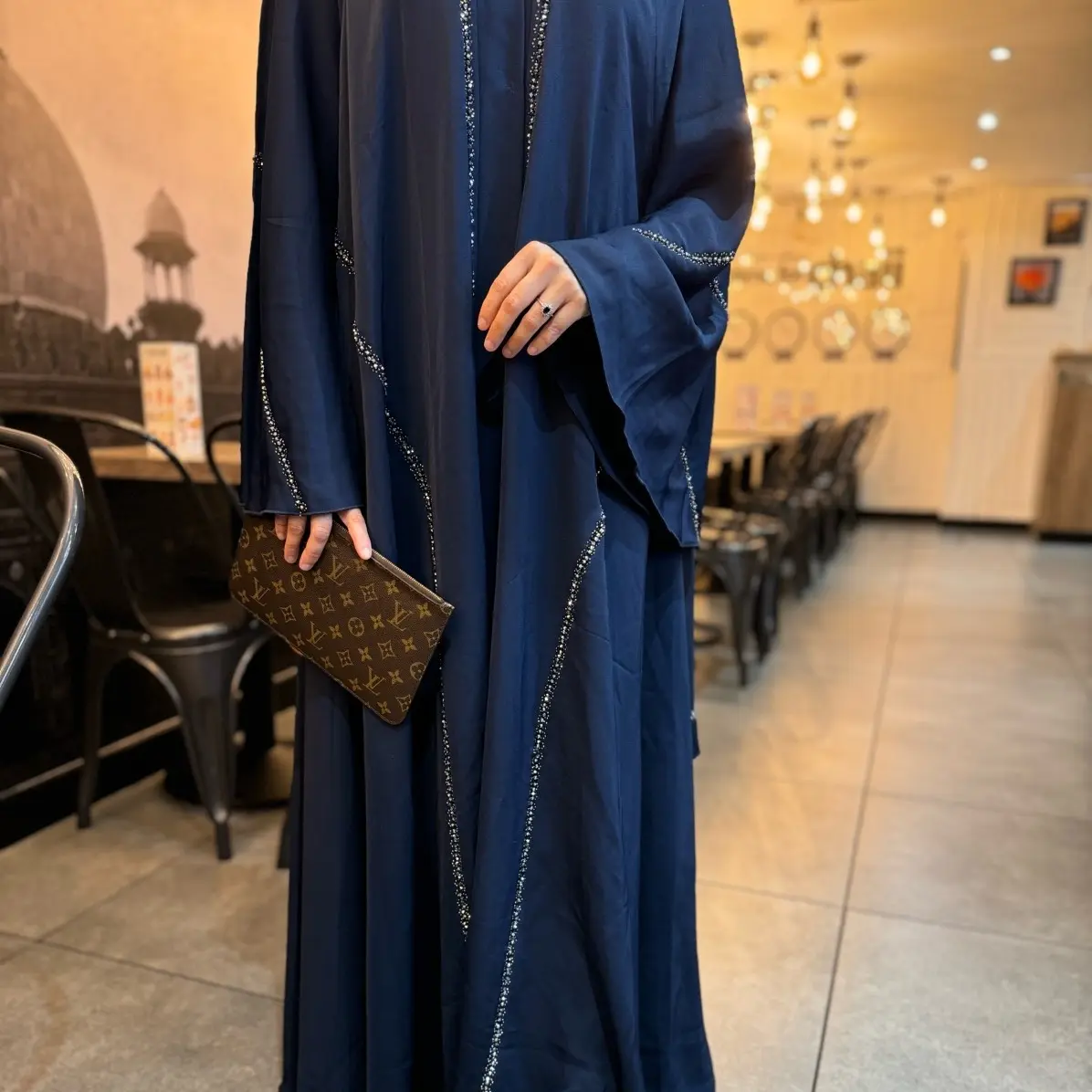 Ava Abaya with Matching Scarf, Handwork Beadwork, Size 50-62