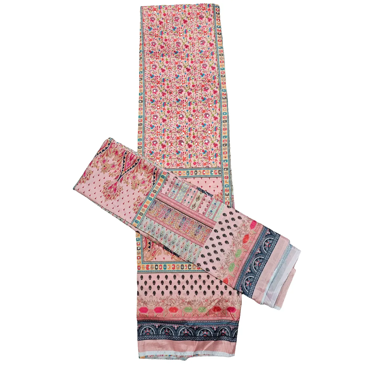 Pink Veda Three Piece Suit French Crepe Semi Stitched Material