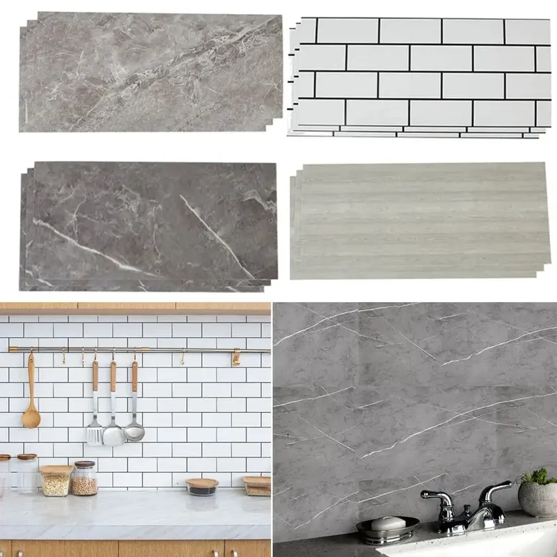 Self-Adhesive Brick Tiles Wall Stickers | Stick-On Kitchen & Bathroom Decor Decorative Waterproof Ornaments Tiles Sticker Marble 5