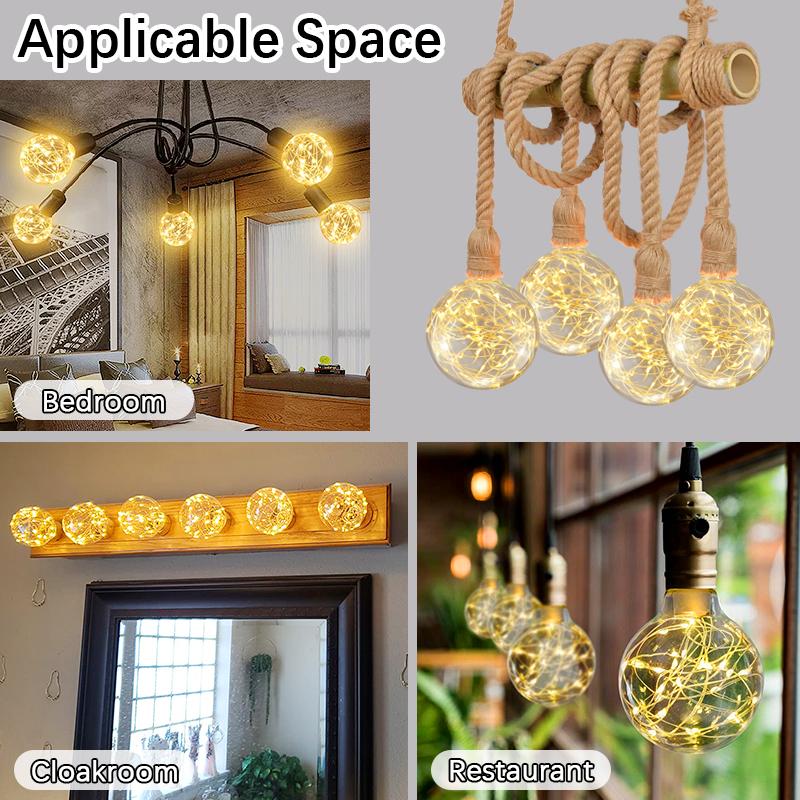 LED Fairy Light Bulb，G95 E26 Warm White Edison Screw Night Lights,Flash Starry Decorative Copper Wire String Lights for Bedroom Living Room Festival Christmas, Non-dimmable 2