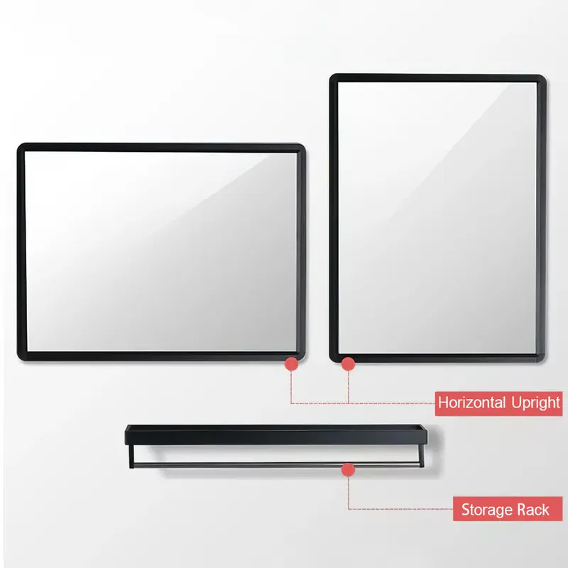AceHome Black Bathroom Mirror with Shelf 4