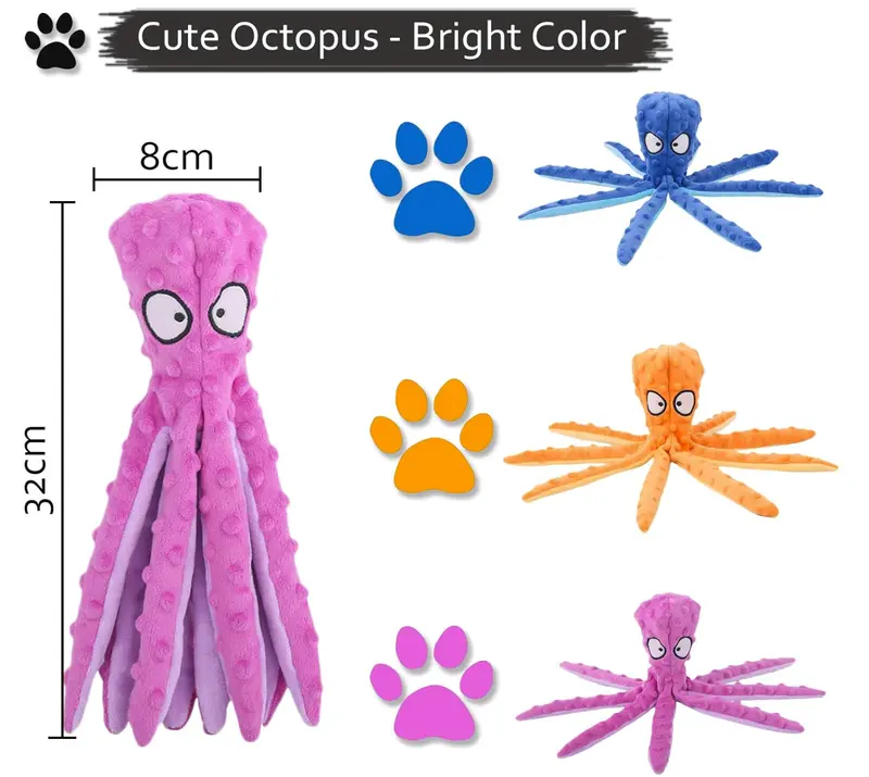 Squeaky Dog Interactive Play Toy,No Stuffing Octopus Dog Chew Toy with Crinkle Paper for Medium and Large Dog Playing(Purple) 1