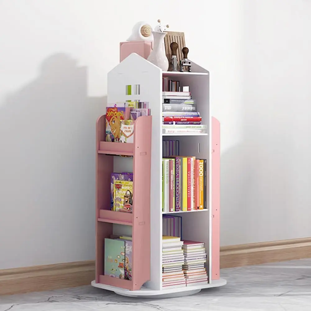 360° Rotating Book Storage Shelf Kids Castle Bookshelf Bookcase Toy Display Rack