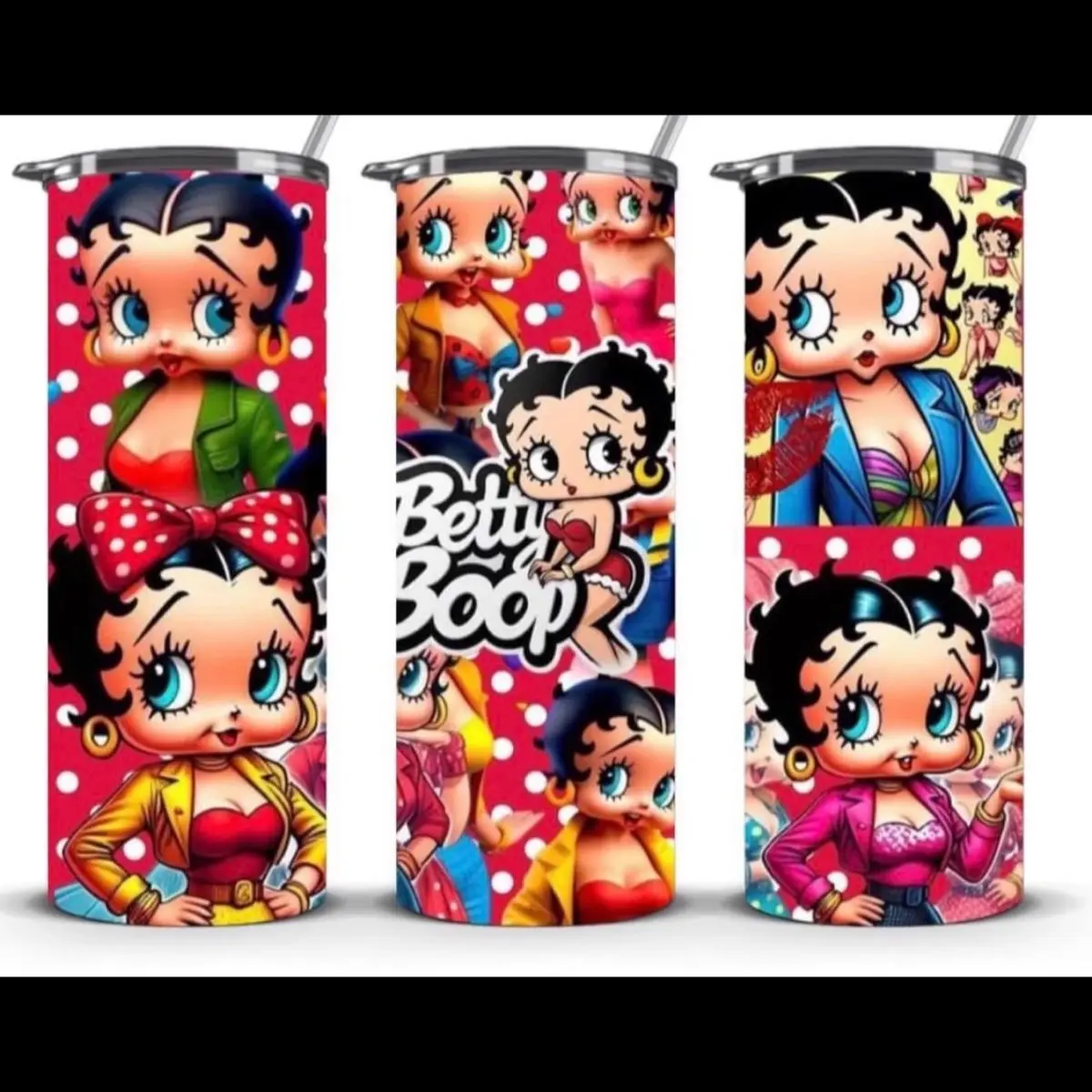 Betty Boop 20oz Stainless Steel Tumbler with Lid and Metal Straw for Hot and Cold Drinks - Mugs, Drinkware