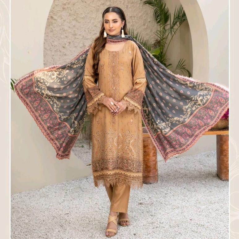AIZA WINTER COLLECTION! DHANAK FABRIC 3 PIECE SUIT WITH PASHMINA SHAWL 4