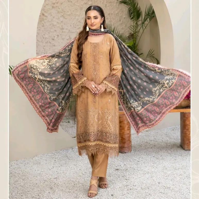 AIZA WINTER COLLECTION! DHANAK FABRIC 3 PIECE SUIT WITH PASHMINA SHAWL 4