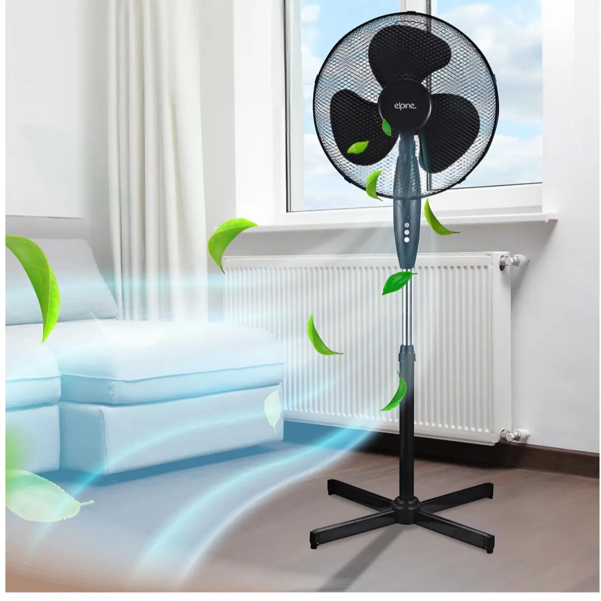 16” OSCILLATING STAND FAN INDOOR ROUND BASED 3 SPEED LEVELS GRILL SUMMER BLACK
