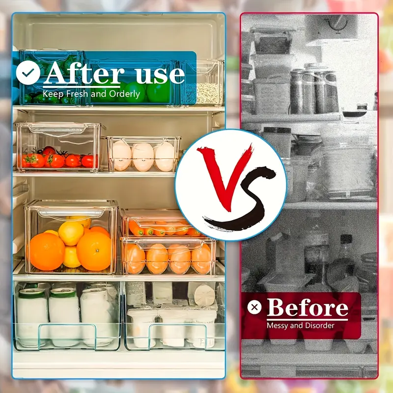 10pc Plastic Refrigerator Storage Box, Stackable Fridge Organizer Bins With Lids, Utility Safe Storage Containers For Fridge, Sorting Storage Organizer Box For Food Fruit Vegetable Drinks 5