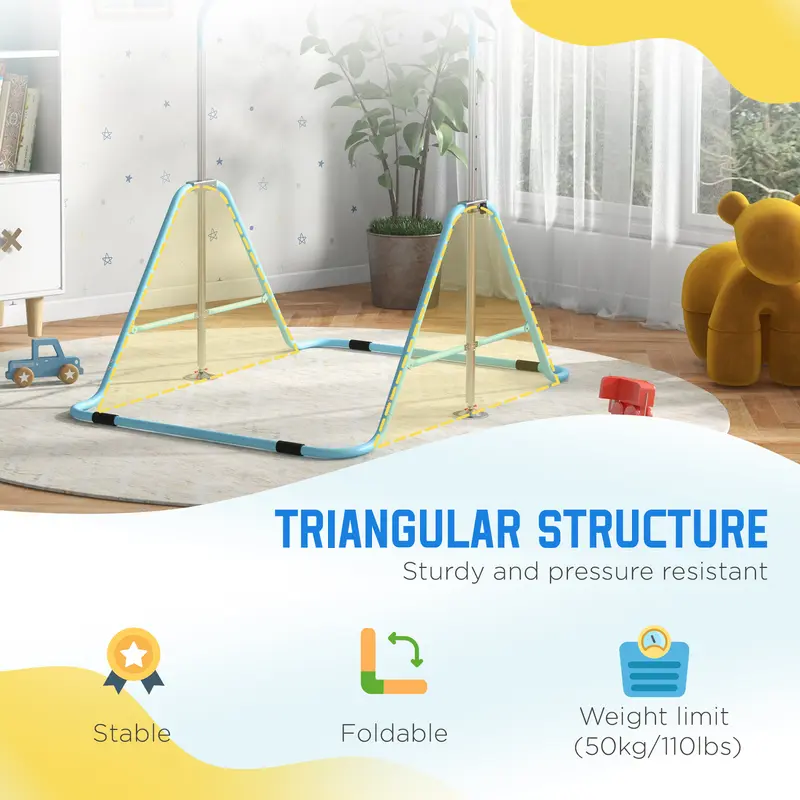HOMCOM Kids Gymnastics Bar, Foldable Horizontal Bars w/ Adjustable Height, Training Bar w/ Triangle Base 5