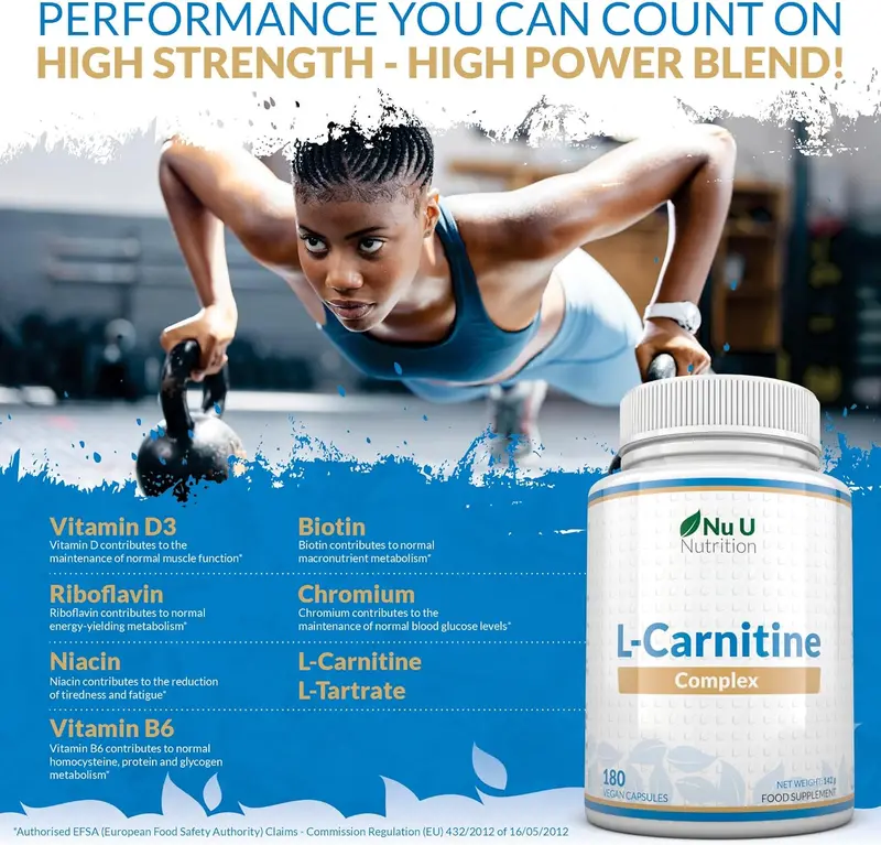 L-Carnitine Complex 2200mg - 180 High Strength Vegan Capsules - with Riboflavin, Biotin, Chromium, Vitamin D, B3 & B6 - L Carnitine Tartrate Supplement - Made in The UK - Nu U Nutrition 7