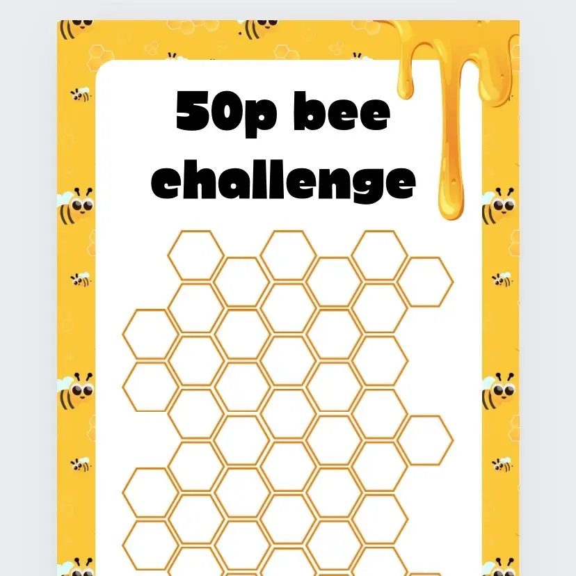 50p Bee Hive Challenge cash stuffing tracker, budgeting, Saves £25