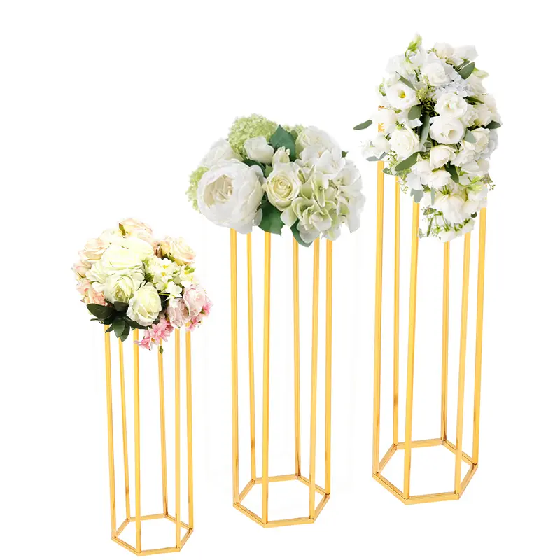 Livingnadhome 3Pcs Gold Metal Wedding Flower Stand Set Decor Vase Ornaments 3